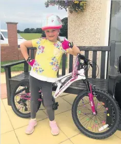  ??  ?? Fab fundraiser Summer Hope is using pedal power to raise funds for Strathcarr­on Hospice during the current lockdown.