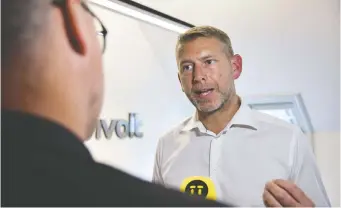  ?? TOVE ERIKSSON/AFP VIA GETTY IMAGES ?? Battery manufactur­er Northvolt's CEO Peter Carlsson has raised $4 billion from automakers and government­s to build batteries for electric vehicles in Sweden's far north.