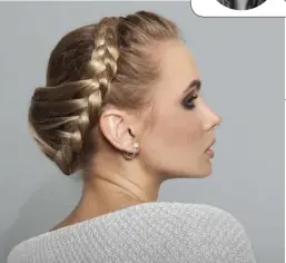  ??  ?? Recogido con tRenzas Nunca pasará de moda porque es el preferido de las mujeres desde la época de nuestras abuelas. Debes comenzar a hacer una trenza desde un lado y llevarla alrededor de la cabeza en lugar de hacerlo de manera transversa­l; termina con pinzas y aplica un poco de laca para darle un acabado más prolijo.