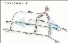  ?? TOWN OF KENTVILLE ?? The image, found in a recommenda­tion report for the Webster Street Beautifica­tion and Traffic Calming Project presented at the Town of Kentville’s council advisory committee, demonstrat­es how Webster Street could be a direct link for the rail trail...