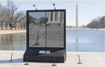  ?? CAROLYN KASTER/AP ?? The installati­on “Vice President Kamala Harris Glass Ceiling Breaker” is seen at the Lincoln Memorial in Washington last week.