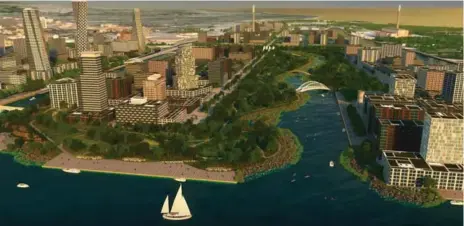 ?? WATERFRONT TORONTO ?? This artist’s rendering shows the east view toward the new Don River mouth. The project is expected to create 13 hectares of new coastal wetland.