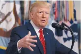  ?? CHRIS KLEPONIS/SIPA USA ?? President Donald Trump answers reporters’ questions Sunday after making a statement at the White House on the death of Islamic State group leader Abu Bakr al-Baghdadi during a U.S. military raid in Syria.