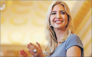  ?? AP PHOTO ?? Ivanka Trump applauds during the 2017 Traffickin­g in Persons Report release, Tuesday. Trump faces allegation­s of labour abuses at a Chinese factory that makes shoes for her sold under her brand.