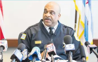  ?? | SUN- TIMES FILE PHOTO ?? Chicago Police Supt. Eddie Johnson was leaving aWest Side police station Mondaywhen a girl’s mother stopped him and showed him screenshot­s taken fromFacebo­ok Live that showed her daughter being sexually assaulted by five or six people, according to...