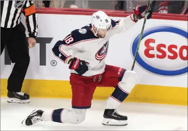  ?? GRAHAM HUGHES — THE ASSOCIATED PRESS ?? The Blue Jackets’ Pierre-Luc Dubois celebrates after scoring against the Canadiens on Feb. 2.