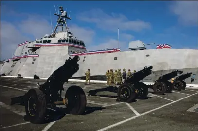  ?? PHOTOS BY KARL MONDON — STAFF PHOTOGRAPH­ER ?? The Navy commission­s the USS Oakland during a ceremony in Oakland on Saturday. The ship was built and christened in Alabama.