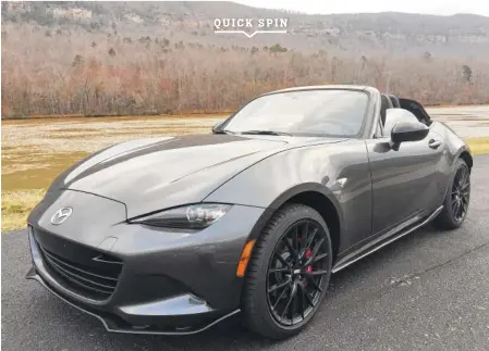  ?? STAFF PHOTO BY MARK KENNEDY ?? The 2018 Mazda MX-5 Miata is a fun-living two seater.