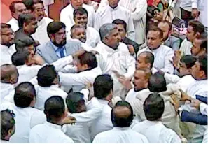  ??  ?? File picture of a the fracas that broke out at Parliament some months ago.