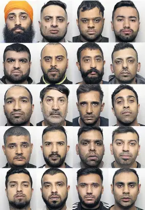  ??  ?? SEX GANG Ringleader Dhaliwal, top left, and the men who abused 15 vulnerable girls