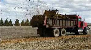  ?? (NDSU photo) ?? Manure is being spread at the NDSU Carrington Research Extension Center.