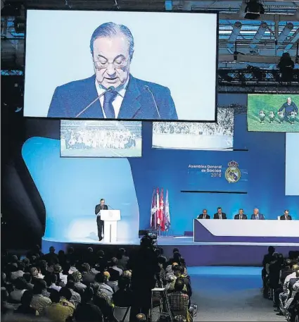  ?? FOTO: SIRVENT ?? Florentino Pérez pedirá a los socios en la Asamblea del 23 de septiembre el OK para endeudar al Real Madrid