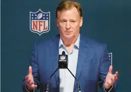  ?? REBECCA BLACKWELL/AP ?? A judge on Thursday quickened the time it will take to rule whether Roger Goodell gets to decide the merits of racial discrimina­tion claims made by Black coaches against the league.