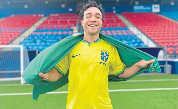 ?? ?? BRAZIL-IANT: Montrose star Matheus Machado poses in a Brazil shirt at Links Park.