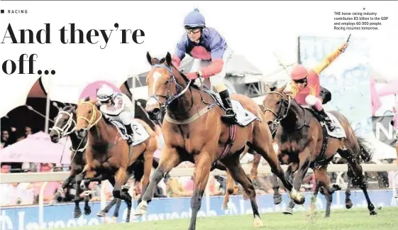  ??  ?? THE horse racing industry contribute­s R3 billion to the GDP and employs 60 000 people. Racing resumes tomorrow.