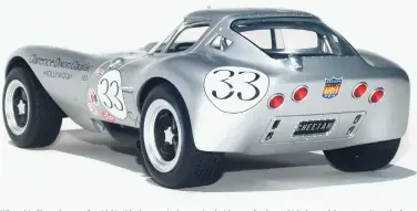  ??  ?? When this Cheetah was refit with big-block power it also received wider rear fenders, which the model captures. Note the four Corvette-sourced taillights; that detail confirms that this chassis was originally configured as a road car and subsequent­ly converted to race.