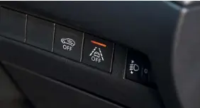  ??  ?? ● Autonomous braking, road sign recognitio­n and driver attention alert feature. Lane keep assist is also included, its override button hidden by the driver’s knee.