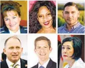  ?? ?? Six of seven candidates for the 49th Congressio­nal District, clockwise from top left are Renee Taylor, Nadia Smalley, Chris Rodriguez, Lisa Bartlett, Mike Levin and Brian Maryott.