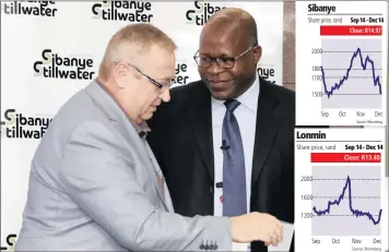  ??  ?? Sibanye chief executive Neal Froneman, left, and Lonmin chief executive Ben Magara. Froneman said the jobs risk was a reality that needed to be faced.