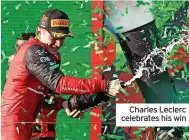  ?? ?? Charles Leclerc celebrates his win