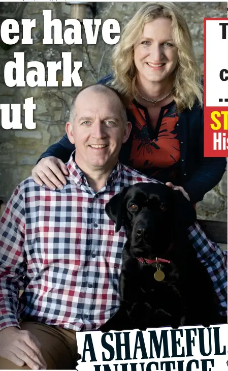  ??  ?? Bond: Alexander Blackman today, with Claire and their labrador. Left, in the Marines and, right, the Mail campaign launch in 2015