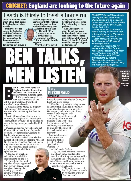 ?? ?? MASTER’S
VOICE: Stokes speaks
out in dressing
room