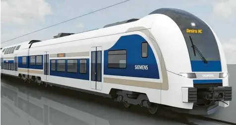  ?? Foto: Siemens AG ?? Desiro HC heißt der neueste Regionalzu­g von Siemens Mobility, der ab 2022 auf den Hauptstrec­ken zwischen Ulm bzw. Donauwörth nach München eingesetzt wird. Das britische Unternehme­n Go-Ahead hat den Zuschlag für dieses Streckenne­tz bekommen und wird damit den Fugger-Express ablösen.