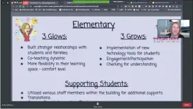  ?? SCREENSHOT OF ONLINE MEETING ?? Hatfield Elementary School first grade Lindsay Reitz discusses lessons learned during online teaching so far in 2020 during the school board’s ECI committee meeting on Oct. 6.