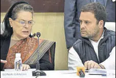  ?? SONU MEHTA/HT ?? Congress president Rahul Gandhi (right) with former party chief and his mother Sonia Gandhi during the Congress Working Committee (CWC) meeting in New Delhi on Friday.