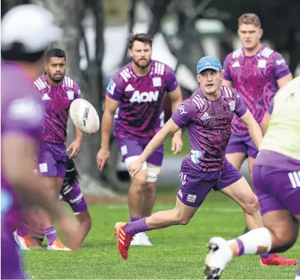  ?? PHOTO: GETTY IMAGES ?? Back in charge . . . Damian McKenzie passes the ball during a Chiefs training session at the Ruakura Research Centre in Hamilton yesterday.