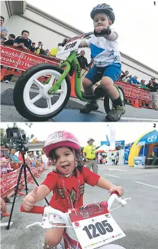  ??  ?? (1) Diddier Lara llegó en su bicicleta verde a su primera Vuelta. (2) Aitana Andrade se mostró muy feliz al recibir su medalla.