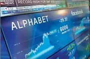  ?? Ap-mark lennihan, File ?? Alphabet stock is shown on a screen at the Nasdaq MarketSite in New York. Google’s parent company has reached a $310 million settlement Friday in a shareholde­r lawsuit over its treatment of allegation­s of sexual misconduct by executives. Thousands of Google employees walked out of work in protest in 2018 after The New York Times revealed Android creator Andy Rubin received $90 million in severance even though several employees filed misconduct allegation­s against him.