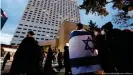  ?? ?? People gathered at Hotel Westin, where the incident allegedly took place, to protest antisemiti­sm