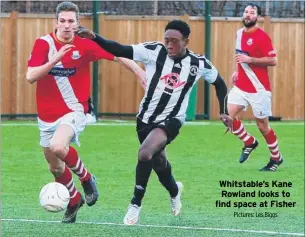  ?? Pictures: Les Biggs ?? Whitstable’s Kane Rowland looks to find space at Fisher