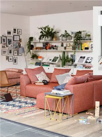  ??  ?? Left: Daybed, £999; floor lamp, £55; sofa, £3,399; cushions, from £25. Rugs, from £260, nest tables, £189. Above: Lamp, £230; storage basket, £25; chair, £499. Below: Table, £799; crockery, from £50 for set of four; tray, £14; glassware, from £8