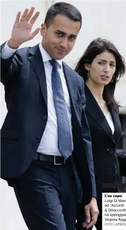  ?? FOTO LAPRESSE ?? L’ex capo Luigi Di Maio ad “Accordi & Disaccordi” ha appoggiato Virginia Raggi