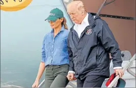  ?? REUTERS ?? US President Donald Trump and first lady Melania Trump arrive at Ellington Field in Houston.