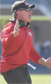  ?? (Photo by Thomas Graning, AP) ?? Former Louisiana-Lafayette head coach Mark Hudspeth will join the staff of Mississipp­i State head coach Joe Moorhead as tight ends coach. Hudspeth served previously in Starkville as wide receiver coach.