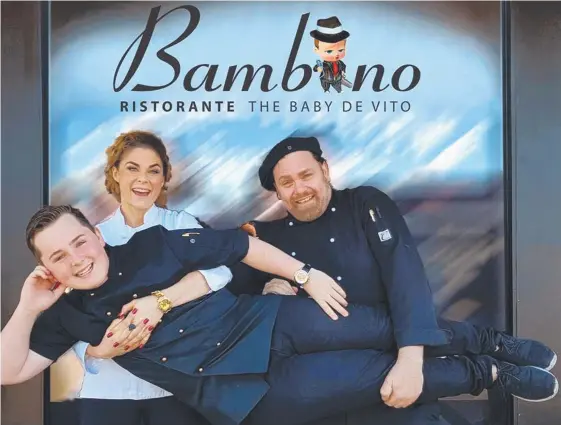  ?? Picture: TERENCE MULLIGAN ?? Singing chef David De Vito and wife Tarscha will pass the baton to singing apprentice chef Jack Watson at their new restaurant, Bambino.