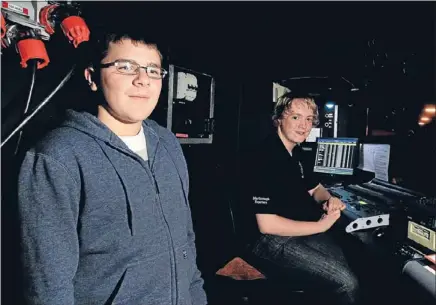  ?? Backstage: ?? Andrew Macdonald, right, looks after the sound and lighting with Scott Mcmillan for the Marlboroug­h Repertory’s current show, Photo: DEREK FLYNN