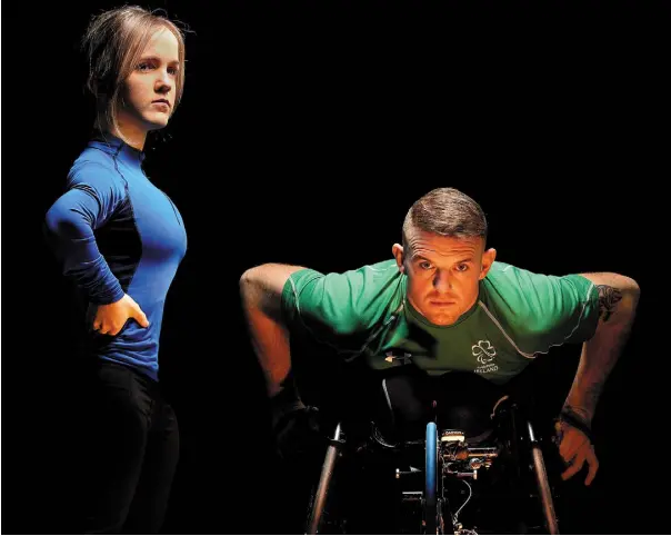  ??  ?? ELITE: Mary Fitzgerald with Irish Internatio­nal Wheelchair athlete Patrick Monahan. Right, athlete Niamh McCarthy with Dylan Prendervil­le. Photos: Gerry Mooney