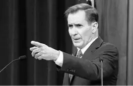  ?? ALEX BRANDON/AP ?? Pentagon spokesman John Kirby, seen Wednesday in Washington in this photo, said members of Congress were notified before Thursday’s air strikes in Syria. He said seven missiles destroyed nine facilities and left two other facilities with heavy damage.