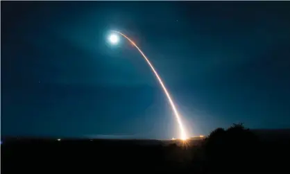  ?? Photograph: Clayton Wear/AFP via Getty Images ?? The Minuteman III being launched in a test in February last year. The new bill proposes that the life of the Minuteman III would be extended to 2050.