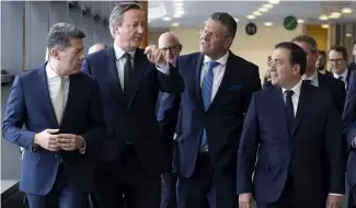  ?? ?? Picardo, Cameron, Sefcovic and Albares during their meeting in Brussels.