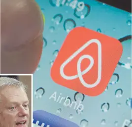  ?? STAFF FILE PHOTO, LEFT, BY ANGELA ROWLINGS; GETTY IMAGES, ABOVE ?? KEY DEBATE: While Airbnb is running radio ads supporting taxes on its business in the Bay State, Gov. Charlie Baker remains opposed to the idea.