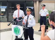  ?? Ben Lambert / Hearst Connecticu­t Media ?? Interim Police Chief Renee Dominguez speaks at a news conference Wednesday in which city officials urged people not to come to New Haven for the upcoming East Coastin’ motorcycle event.