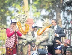  ?? ?? Statues of Sir Edmund Hillary and Tenzing Norgay in Kathmandu.