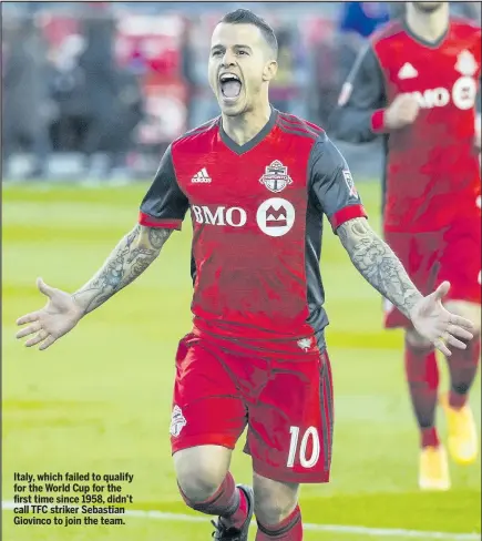  ?? ERNEST DOROSZUK/TORONTO SUN ?? Italy, which failed to qualify for the World Cup for the first time since 1958, didn’t call TFC striker Sebastian Giovinco to join the team.