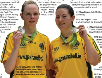  ??  ?? Maria Daly, left, and Ashley Prendivill­e who have been two of Kerry’s handballer­s over the last decade and a half