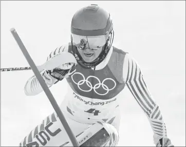  ?? JAE C. HONG — THE ASSOCIATED PRESS ?? Mikaela Shiffrin skis during the first run of the women’s slalomat the Winter Olympics in Pyeongchan­g, South Korea.